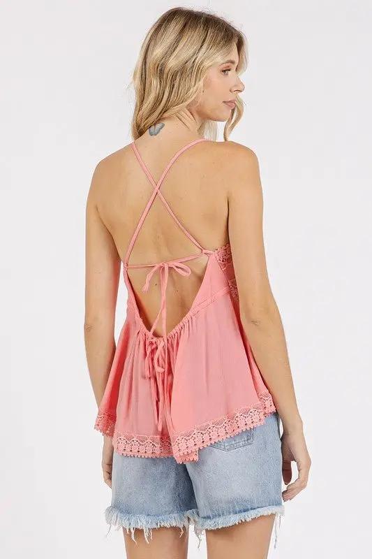 Mittoshop Crisscross Back Lace Detail V-Neck Cami Top - Love Salve